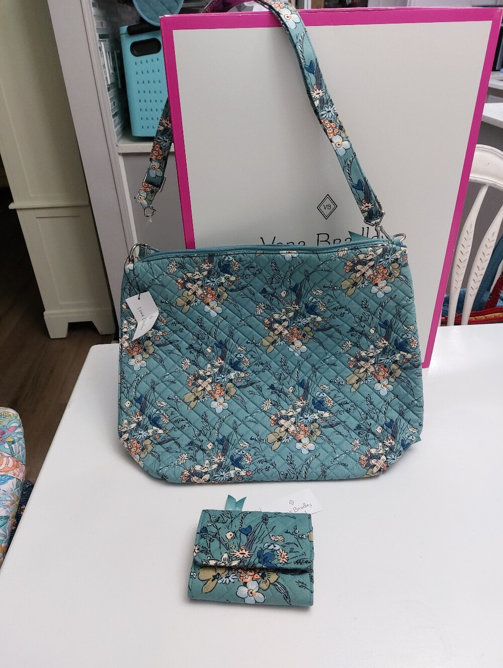 Vera Bradley Sunlit Garden Sage Oversized Hobo & Riley Wallet NWT